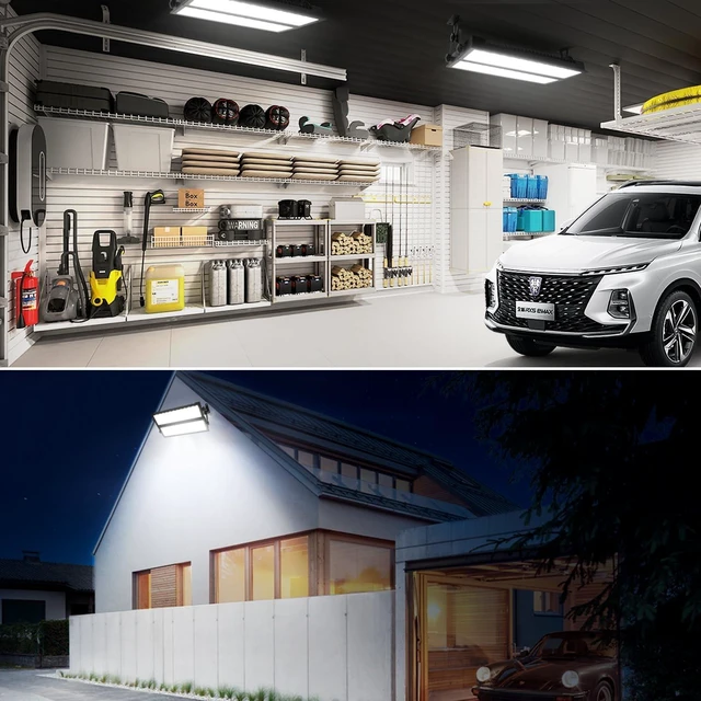 Alt view image 6 of 7 - FastDeng 2 Pack LED Shop Lights, 150W 18000lm 5000K Daylight LED Garage Light, IP66 Waterproof Outdoor Flood Light with US Plug 10FT Cord and Switch for Workshop Yard Factory Warehouse