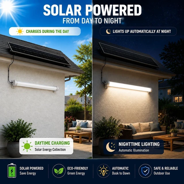 Alt view image 3 of 7 - MMKT Solar Powered Shed Light with Motion Sensor & Remote Control, LED Ceiling Light, IP65 Waterproof Split Solar Light for Garage, Shop, Barn, Carport
