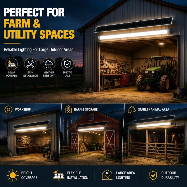 Alt view image 5 of 7 - MMKT Solar Powered Shed Light with Motion Sensor & Remote Control, LED Ceiling Light, IP65 Waterproof Split Solar Light for Garage, Shop, Barn, Carport