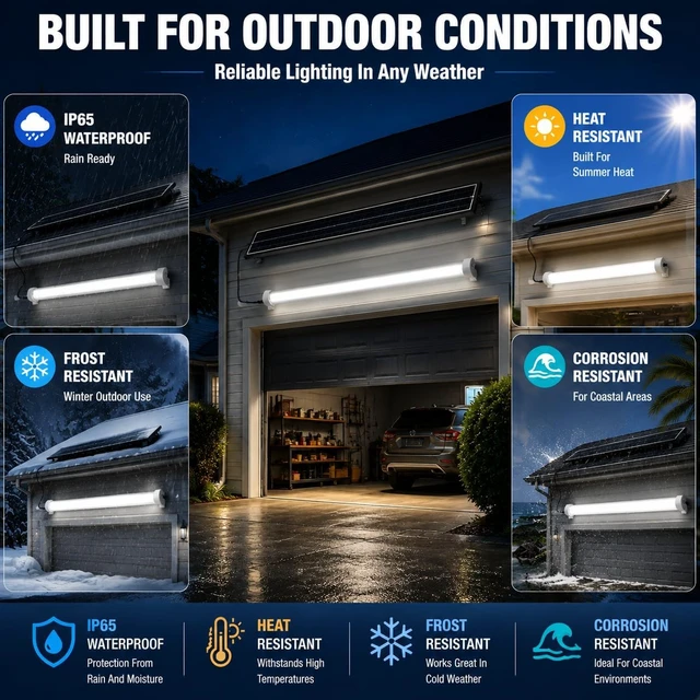 Alt view image 6 of 7 - MMKT Solar Powered Shed Light with Motion Sensor & Remote Control, LED Ceiling Light, IP65 Waterproof Split Solar Light for Garage, Shop, Barn, Carport