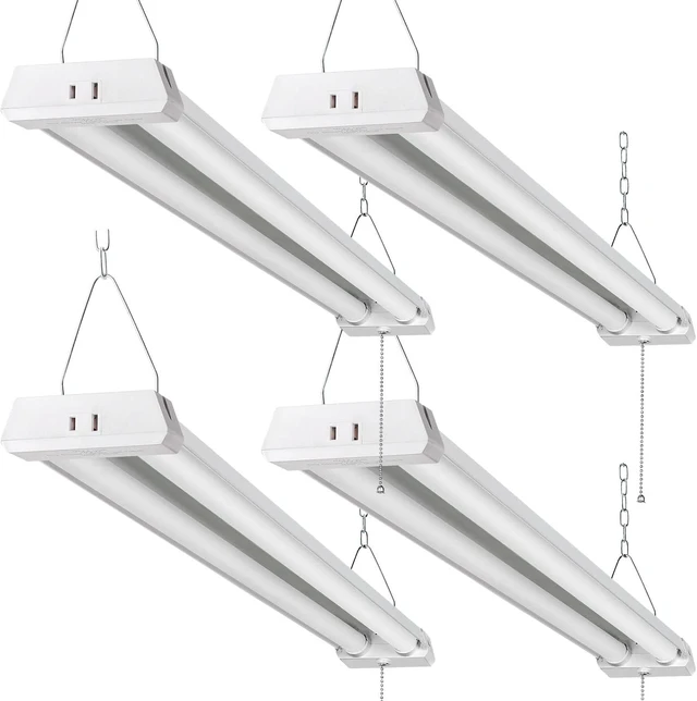 Main image of 4FT Linkable LED Shop Light for Garages, 42W 4800LM 5000K Daylight White LED Ceiling Light, with Pull Chain (ON/Off), Linear Worklight Fixture, 4 Pack
