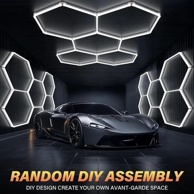 Alt view image 6 of 7 - ALLYES Hexagon LED Garage Lights, 24000LM 5000K 200W Honeycomb LED Ceiling, Upgraded Wider Size Light Tube, Hex Shop Lights for Car Detailing Shop Office Gym Barber