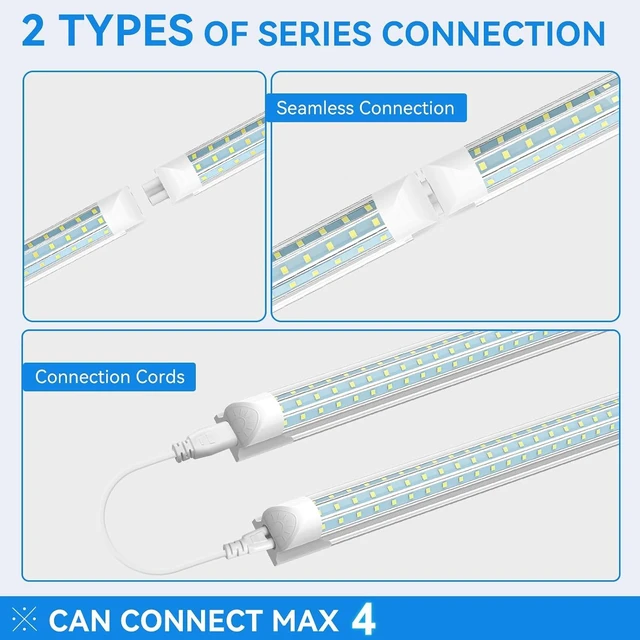 Alt view image 5 of 7 - SHOPLED 6FT LED Shop Light, D-Shape 72W 9360LM 6000K Cool White, Linkable