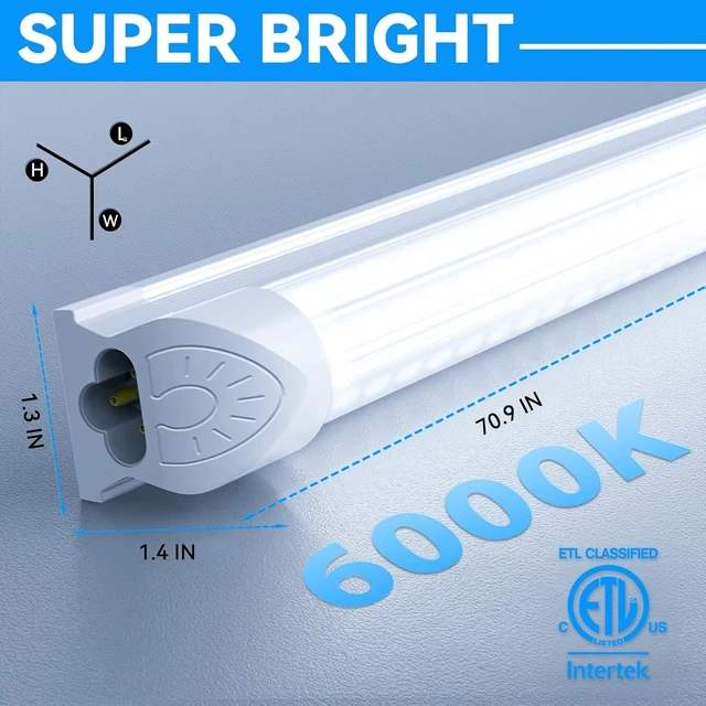 Alt view image 6 of 7 - SHOPLED 6FT LED Shop Light, D-Shape 72W 9360LM 6000K Cool White, Linkable