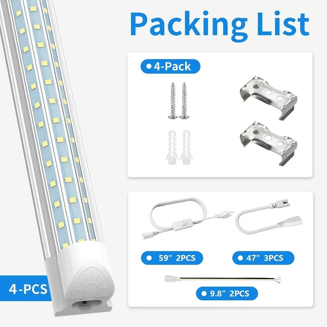 Alt view image 7 of 7 - SHOPLED 6FT LED Shop Light, D-Shape 72W 9360LM 6000K Cool White, Linkable