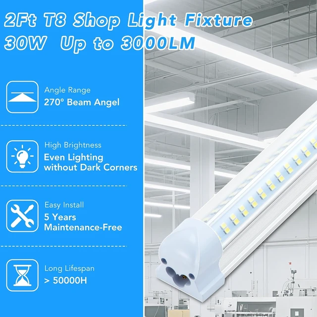 Alt view image 2 of 7 - 4 Pack 2FT LED Shop Lights, 30W T8 Integrated Light, 4800LM 6000K Daylight