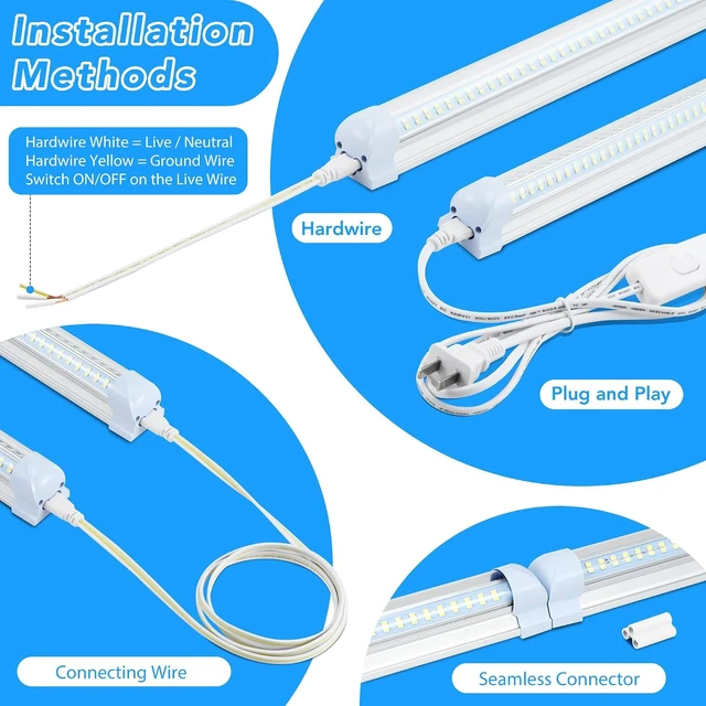Alt view image 3 of 7 - 4 Pack 2FT LED Shop Lights, 30W T8 Integrated Light, 4800LM 6000K Daylight