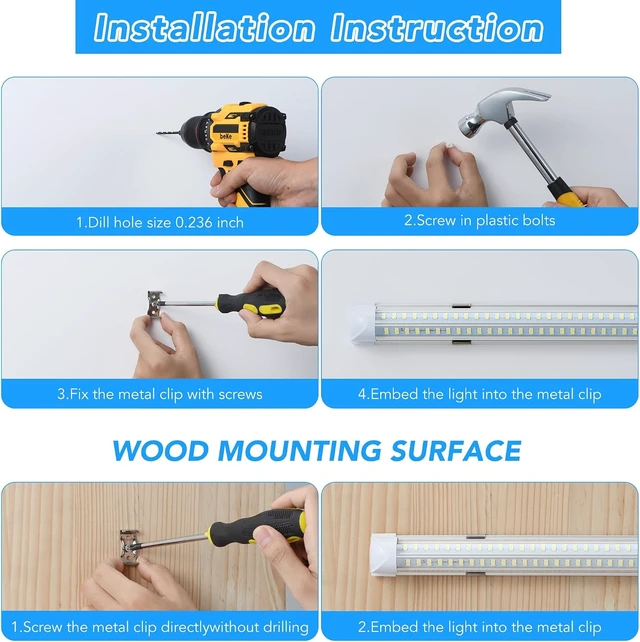 Alt view image 4 of 7 - 4 Pack 2FT LED Shop Lights, 30W T8 Integrated Light, 4800LM 6000K Daylight