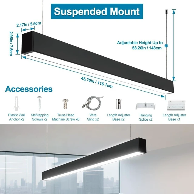 Alt view image 6 of 7 - 4FT Linkable LED Linear Light 50/45/40/35/30W Adjustable 6-Pack