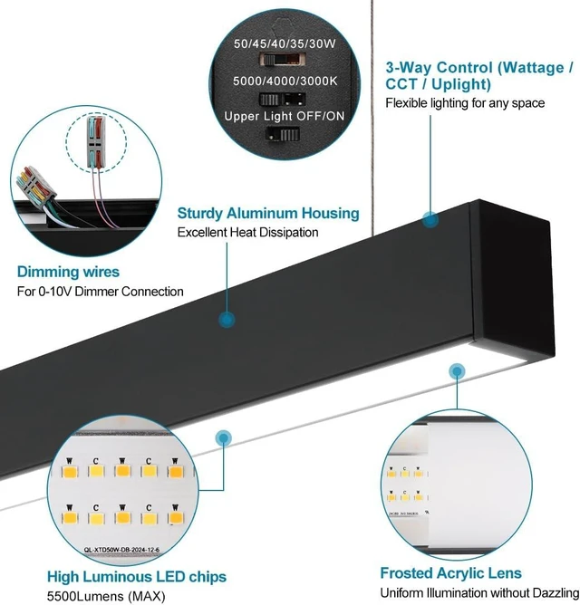 Alt view image 5 of 7 - 4FT Linkable LED Linear Light 50/45/40/35/30W Adjustable 6-Pack