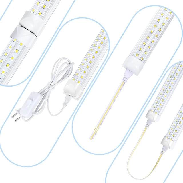 Alt view image 2 of 7 - Singteam 8Ft LED Shop Light Fixture, 90W Integrated LED Tube Light,10000LM, 6500K, Clear Cover,High Output,Double Row V Shape 270 Degree LED Lighting for Garage Warehouse Workshop Basement (10Pack)