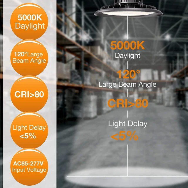 Alt view image 3 of 7 - UFO LED High Bay Light 150W 21,000lm 5000K Daylight 600W HID/HPS Equivalent with US Plug 5 Cable LED Warehouse Lights Commercial Shop Workshop Garage Factory Lowbay Area Lighting Fixture, Non-Dim