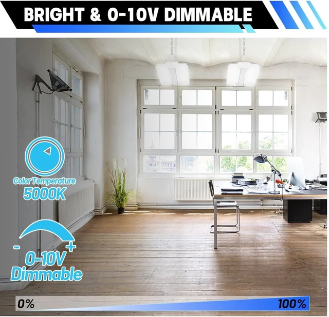 Alt view image 4 of 7 - Allsmartlife LED Linear High Bay Light 2-Pack, 150W 20250LM 0-10V Dimmable 5000K Daylight, Adjustable Tilt Hanging LED High Bay Shop Lighting Fixtures for Garage Warehouse Workshop, ETL