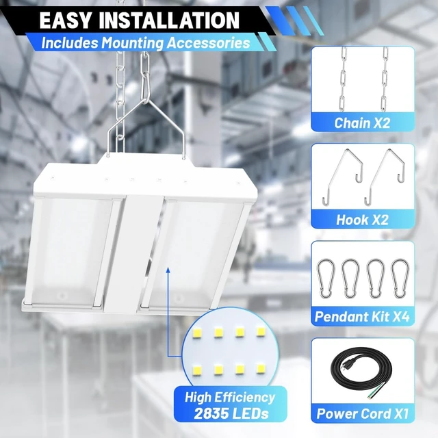 Alt view image 6 of 7 - Allsmartlife LED Linear High Bay Light 2-Pack, 150W 20250LM 0-10V Dimmable 5000K Daylight, Adjustable Tilt Hanging LED High Bay Shop Lighting Fixtures for Garage Warehouse Workshop, ETL