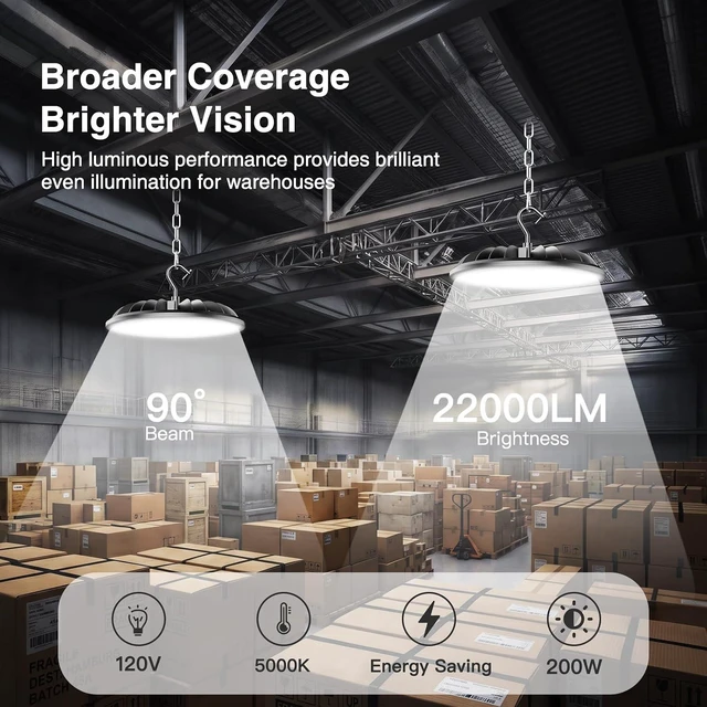 Alt view image 2 of 7 - 200W UFO LED High Bay Light 22000LM 5000K LED High Bay Lights