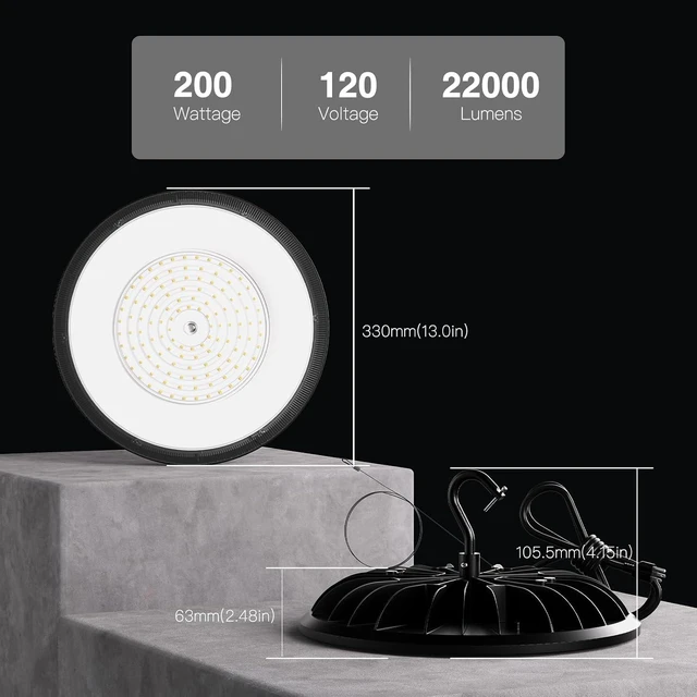 Alt view image 7 of 7 - 200W UFO LED High Bay Light 22000LM 5000K LED High Bay Lights