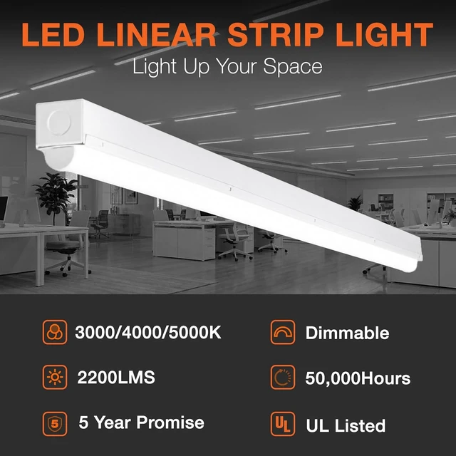 Alt view image 2 of 7 - LEDVANCE Sylvania 4ft LED Strip Light, 20W Equivalent, CCT 3 Color Select, 3000K/4000K/5000K, Linear Ceiling Luminaire (61453), 48", 1 Pack