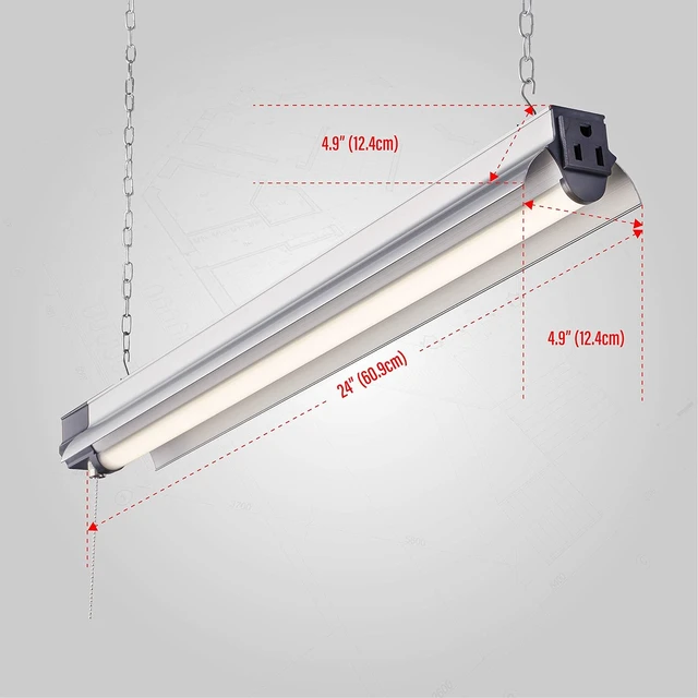 Alt view image 2 of 6 - Newhouse Lighting 2FT LED Shop Light, 25W (100W Equivalent), 2200 Lumens, 4000K Linkable Garage Lighting, Utility LED Ceiling Lights, Chain or Flush Mount, 4-Pack