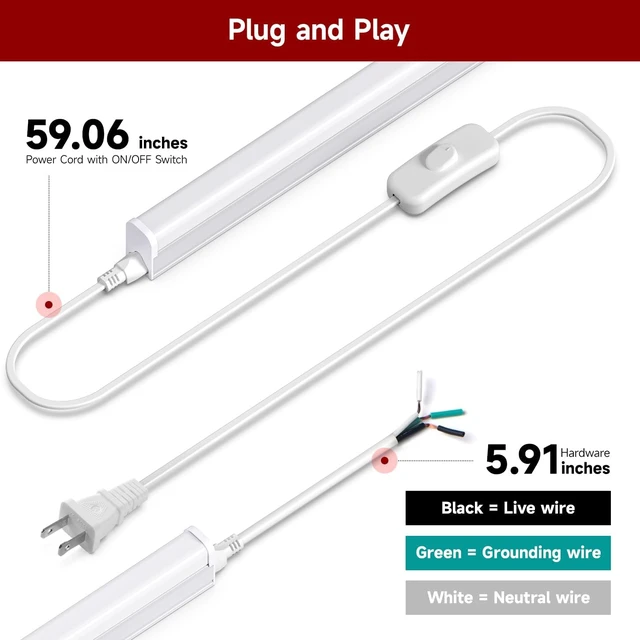 Alt view image 3 of 7 - LED Shop Light for Garage, T5, 4FT, 20W, 2200LM, 6500K, 4 Pack