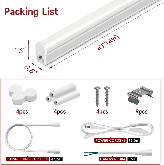 Alt view image 5 of 7 - LED Shop Light for Garage, T5, 4FT, 20W, 2200LM, 6500K, 4 Pack