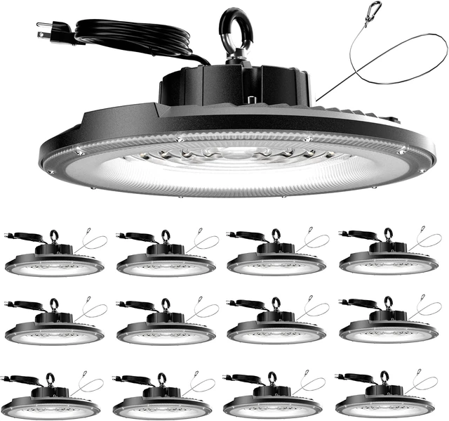 Main image of UFO LED High Bay Light 200W 12 Pack 5000K 30000LM High Bay LED Shop Light with Plug Alternative to 800W MH/HPS for Warehouse Garage Workshop, AC100-277V