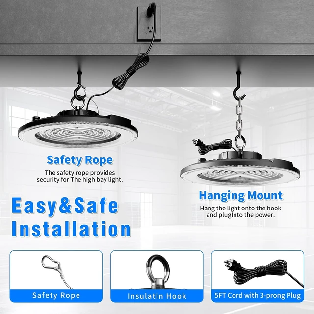 Alt view image 5 of 7 - UFO LED High Bay Light 200W 12 Pack 5000K 30000LM High Bay LED Shop Light with Plug Alternative to 800W MH/HPS for Warehouse Garage Workshop, AC100-277V