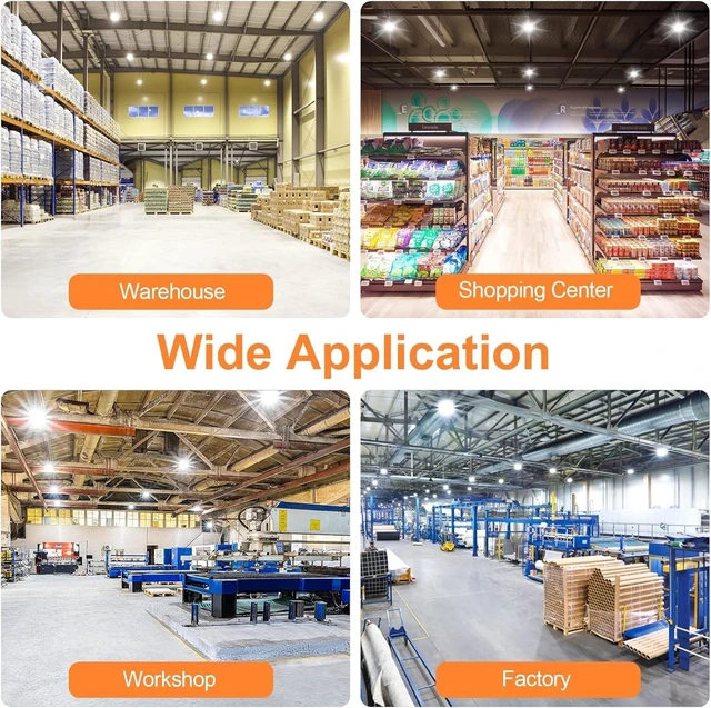 Alt view image 7 of 7 - 300W UFO LED High Bay Light, 45000LM 5000K High Bay Led Shop Lights with 5' Cable Plug 0-10V Dimmable, IP65 Commercial Light Fixture for Factory Garage Warehouse, ETL Listed, AC100-277V