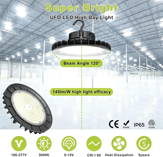 Alt view image 2 of 7 - 150W UFO LED High Bay Light 8-Pack Dimmable,3Watt Selectable & 5000K