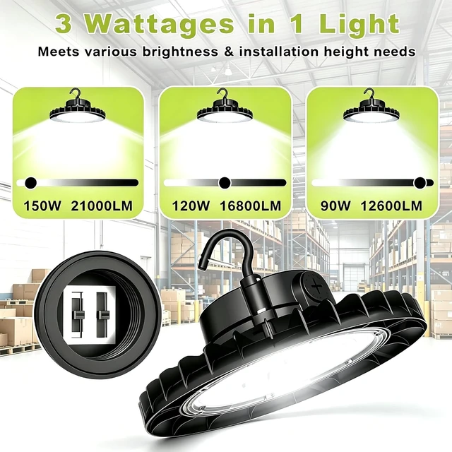Alt view image 3 of 7 - 150W UFO LED High Bay Light 8-Pack Dimmable,3Watt Selectable & 5000K