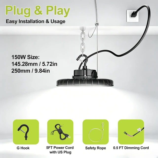 Alt view image 6 of 7 - 150W UFO LED High Bay Light 8-Pack Dimmable,3Watt Selectable & 5000K