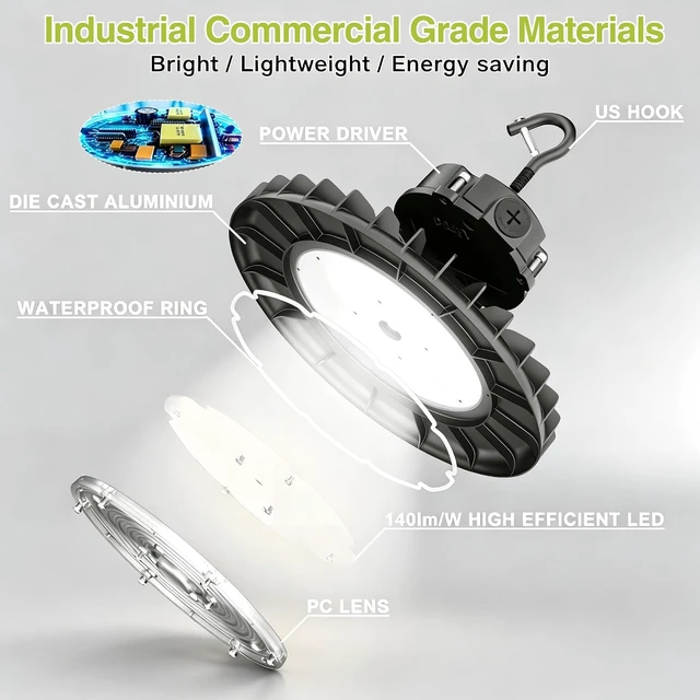 Alt view image 7 of 7 - 150W UFO LED High Bay Light 8-Pack Dimmable,3Watt Selectable & 5000K