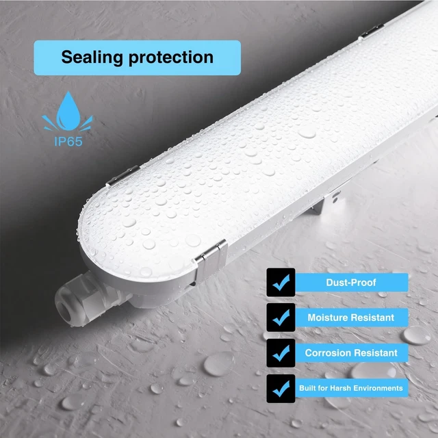 Alt view image 2 of 7 - 4FT LED Vapor Tight Light Fixture 4Pack,7800LM,60W/50W/40W/30W Adjustable, 5CCT 6500K-3000K Color Selectable,ETL Listed,IP65 Waterproof Vapor Proof Light for Car Wash,Garage,Warehouse,Basement