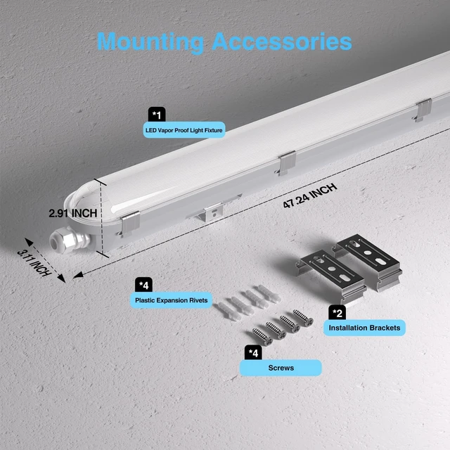 Alt view image 6 of 7 - 4FT LED Vapor Tight Light Fixture 4Pack,7800LM,60W/50W/40W/30W Adjustable, 5CCT 6500K-3000K Color Selectable,ETL Listed,IP65 Waterproof Vapor Proof Light for Car Wash,Garage,Warehouse,Basement