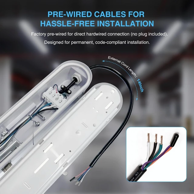 Alt view image 7 of 7 - 4FT LED Vapor Tight Light Fixture 4Pack,7800LM,60W/50W/40W/30W Adjustable, 5CCT 6500K-3000K Color Selectable,ETL Listed,IP65 Waterproof Vapor Proof Light for Car Wash,Garage,Warehouse,Basement