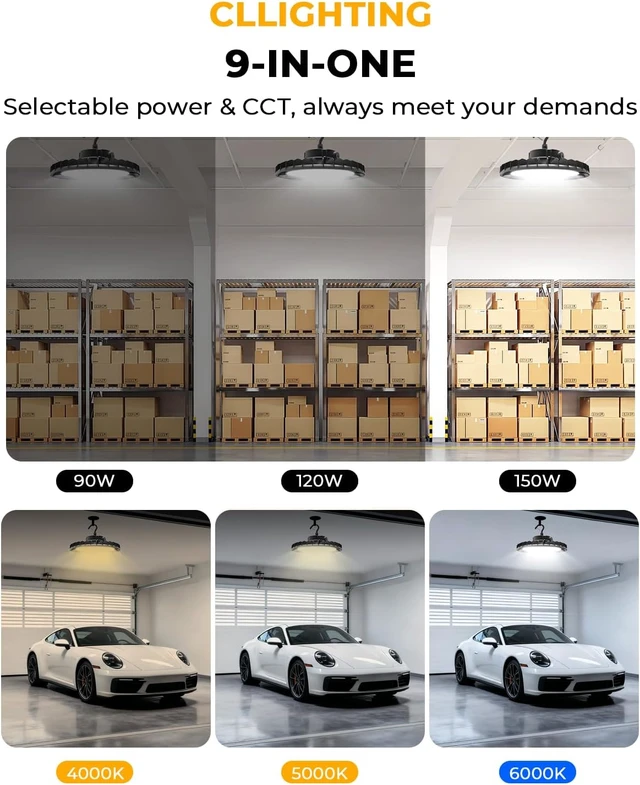 Alt view image 5 of 7 - UFO LED High Bay Light 150W, IP65, 24,000LM, 1-10V Dimmable, Flicker-Free