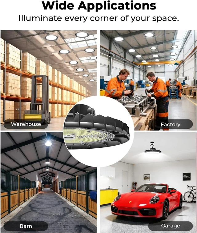 Alt view image 7 of 7 - UFO LED High Bay Light 150W, IP65, 24,000LM, 1-10V Dimmable, Flicker-Free