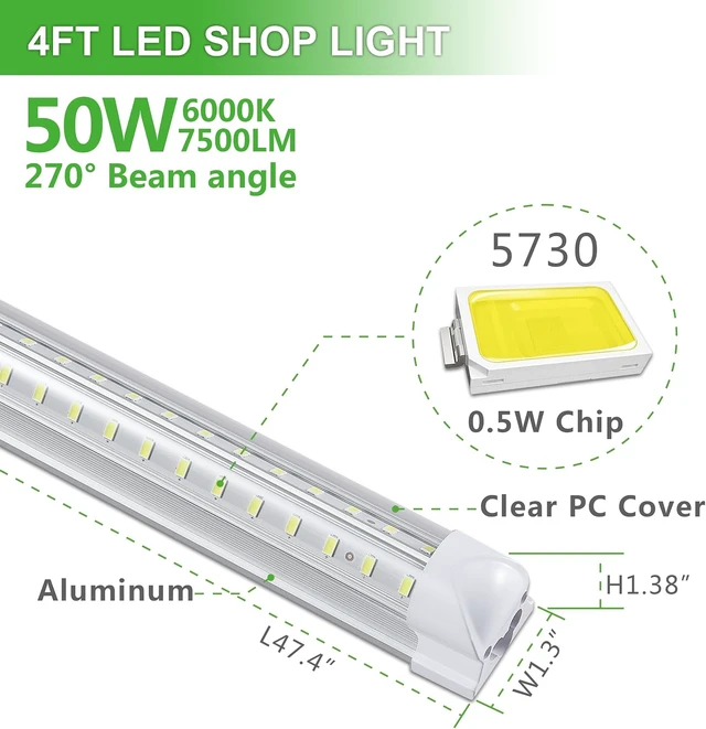 Alt view image 3 of 7 - Skymoatled 12Pack 4FT LED Shop Light Garage Lights,50W 6000K 7500LM White Light,Hanging/Surface Mount,Plug and Play,Linkable T8 LED Shop Lights,Commercial Bay Lighting for Warehouse Workshop Basement