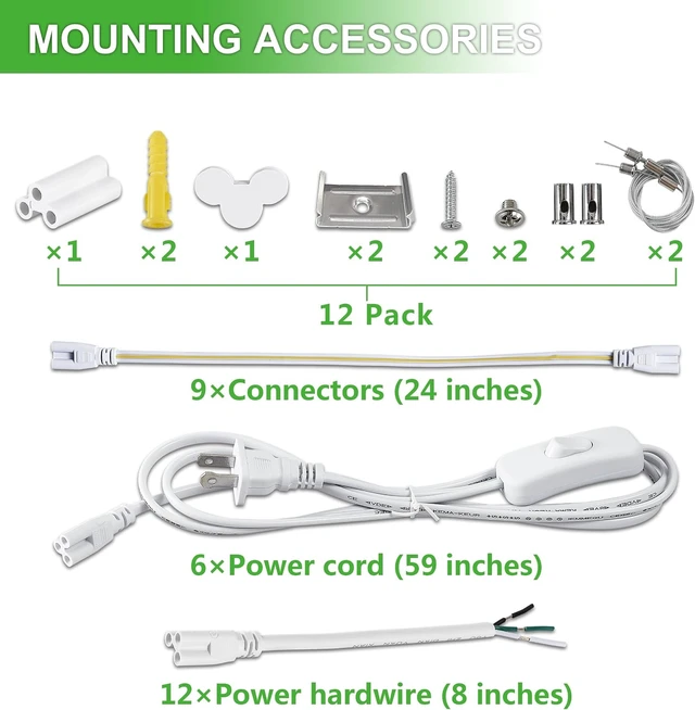 Alt view image 6 of 7 - Skymoatled 12Pack 4FT LED Shop Light Garage Lights,50W 6000K 7500LM White Light,Hanging/Surface Mount,Plug and Play,Linkable T8 LED Shop Lights,Commercial Bay Lighting for Warehouse Workshop Basement