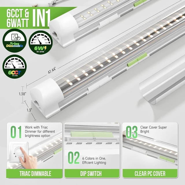 Alt view image 2 of 7 - Dimmable LED Shop Light 4ft,4500LM,6WATT,6CCT Adjustable Garage Lights