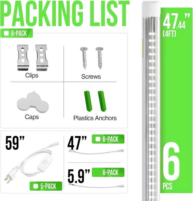 Alt view image 7 of 7 - Dimmable LED Shop Light 4ft,4500LM,6WATT,6CCT Adjustable Garage Lights