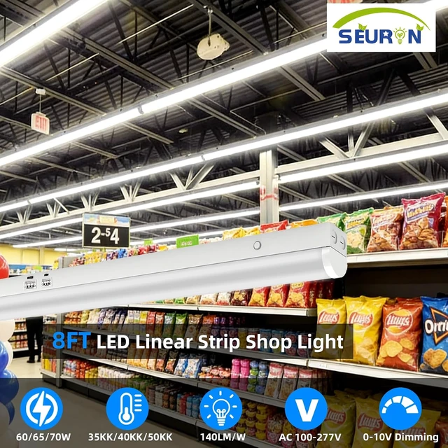 Alt view image 2 of 7 - LED Linear Strip Lights 8FT LED Shop Lights, 70/65/60W 35/40/5000K CCT Selectable, Surface Mount and Hanging Light, 0-10V Dimmable Commercial Bay Light Fluorescent Tube Replacement for Garage, 2 Pack