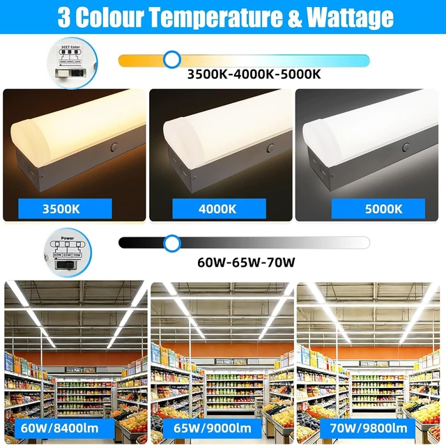 Alt view image 3 of 7 - LED Linear Strip Lights 8FT LED Shop Lights, 70/65/60W 35/40/5000K CCT Selectable, Surface Mount and Hanging Light, 0-10V Dimmable Commercial Bay Light Fluorescent Tube Replacement for Garage, 2 Pack