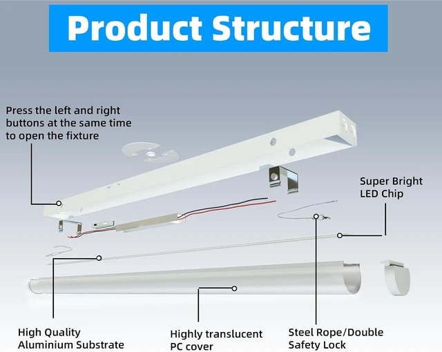 Alt view image 7 of 7 - LED Linear Strip Lights 8FT LED Shop Lights, 70/65/60W 35/40/5000K CCT Selectable, Surface Mount and Hanging Light, 0-10V Dimmable Commercial Bay Light Fluorescent Tube Replacement for Garage, 2 Pack