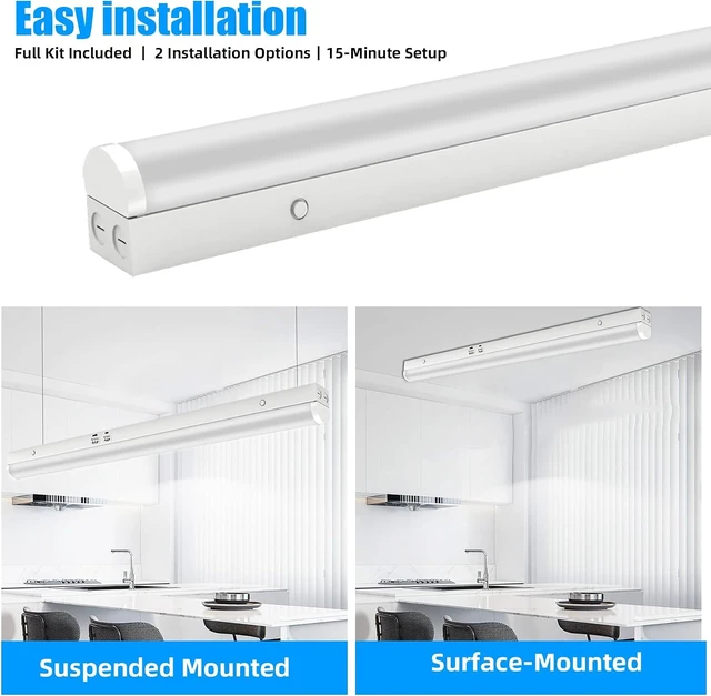 Alt view image 4 of 7 - LED Linear Strip Lights 8FT LED Shop Lights, 70/65/60W 35/40/5000K CCT Selectable, Surface Mount and Hanging Light, 0-10V Dimmable Commercial Bay Light Fluorescent Tube Replacement for Garage, 2 Pack