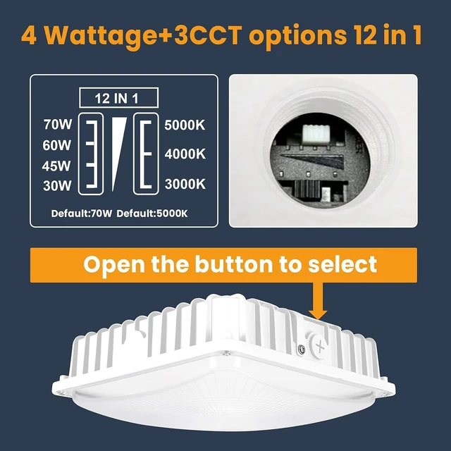 Alt view image 2 of 7 - LED Canopy Light, 30W/45W/60W/70W Selectable, 3000K/4000K/5000K 3CCT, 4Pack