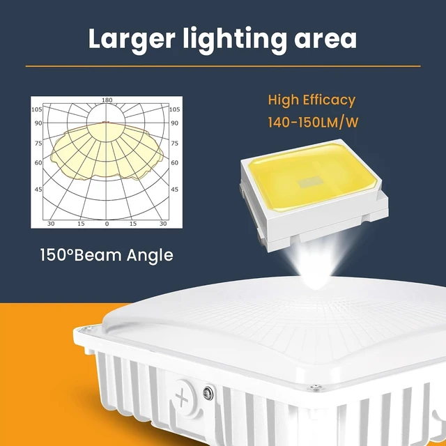Alt view image 4 of 7 - LED Canopy Light, 30W/45W/60W/70W Selectable, 3000K/4000K/5000K 3CCT, 4Pack
