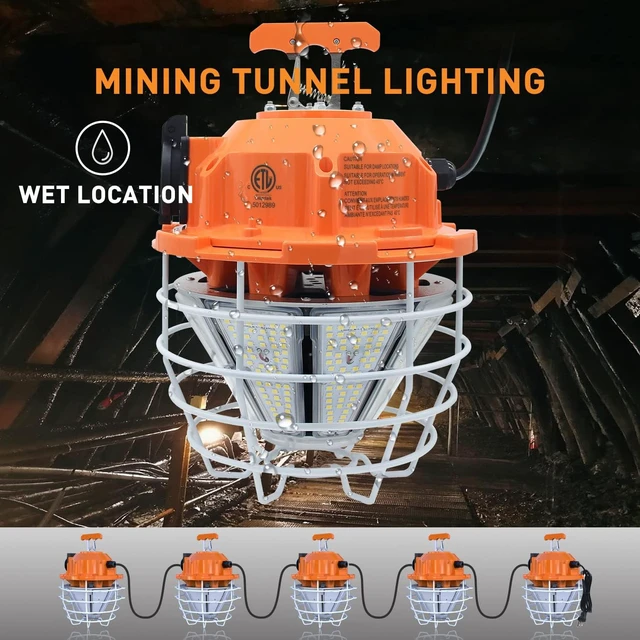 Alt view image 3 of 7 - NS 150W LED Temporary Work Light, 24750LM Linkable Daylight White 5,000K Portable Hanging Lamp Jobsite Lighting Stainless Steel Protective Cover for Outdoor Construction High Bay Warehouse