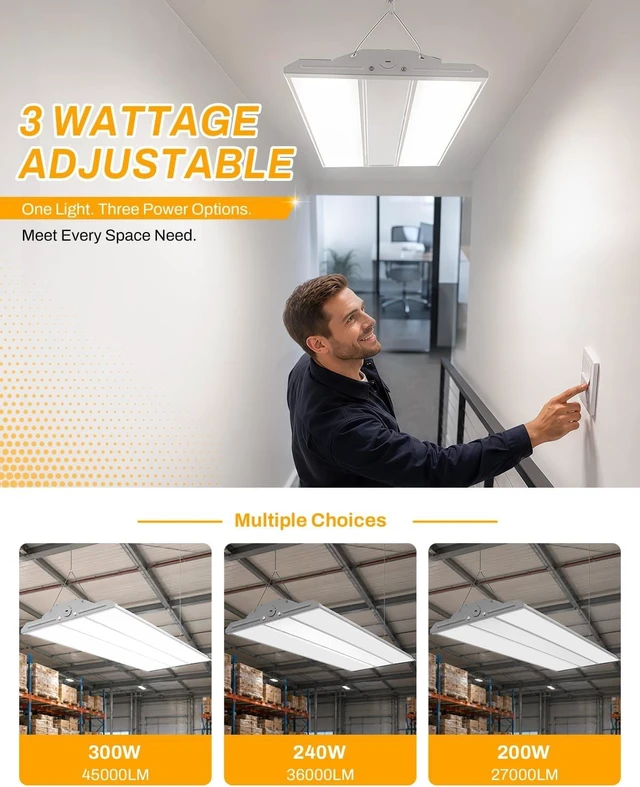 Alt view image 3 of 7 - High Bay LED Shop Lights 1 Pack, Switchable 300W/240W/200W & 4000K/5000K