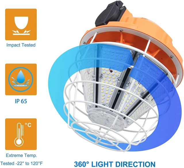 Alt view image 7 of 7 - NS 150W LED Temporary Work Light, 24750LM Linkable Daylight White 5,000K Portable Hanging Lamp Jobsite Lighting Stainless Steel Protective Cover for Outdoor Construction High Bay Warehouse