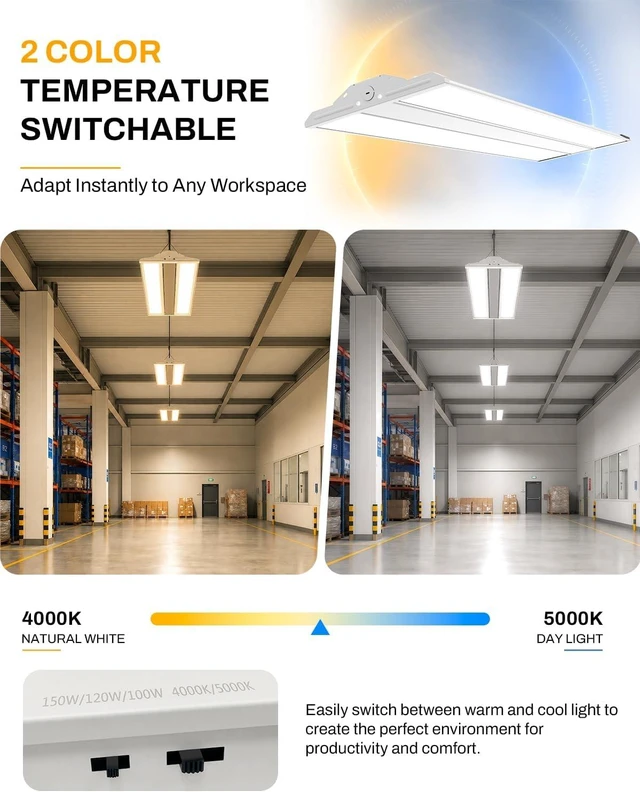 Alt view image 4 of 7 - High Bay LED Shop Lights 1 Pack, Switchable 300W/240W/200W & 4000K/5000K